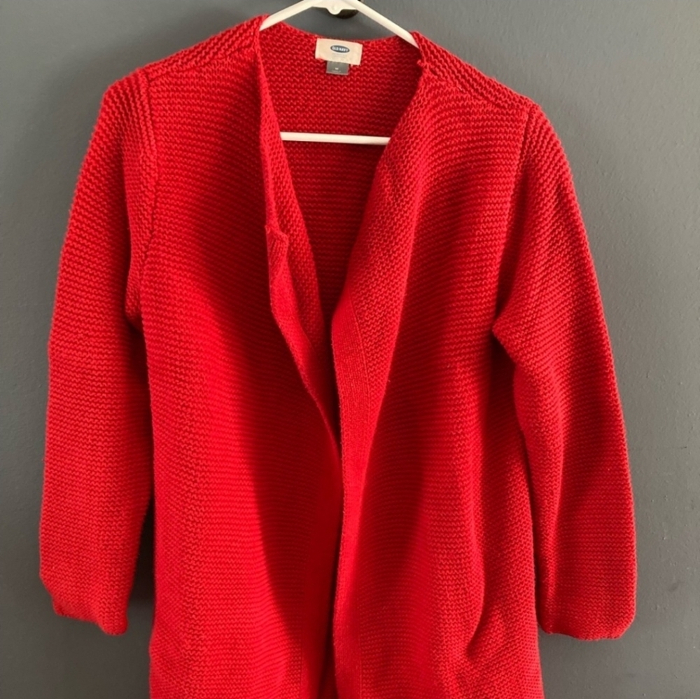 Old Navy Red Cardigan Sweater with Ribbed Texture